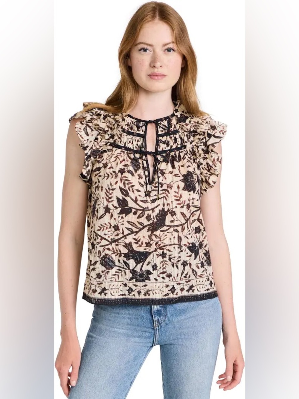 Ulla Johnson Cream and Black Floral Ruffle Shell - 80% OFF MSRP!!!